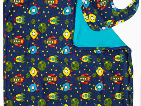 AnnLoren Baby Toddler Boy Space Ship Blanket & Bib Gift Set 2 Pc Knit Cotton Online Hot Sale