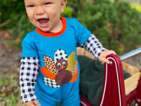 AnnLoren Boys Long Sleeve Thanksgiving Turkey Baby Toddler Romper Discount