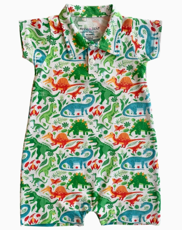 AnnLoren Dinosaur Short Sleeve Collar Baby Toddler Boys Romper Supply