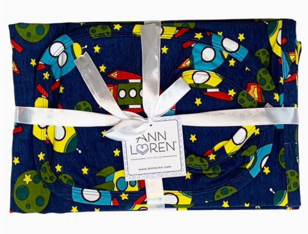 AnnLoren Baby Toddler Boy Space Ship Blanket & Bib Gift Set 2 Pc Knit Cotton Online Hot Sale